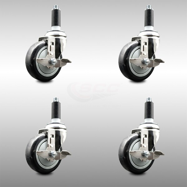Service Caster 4 Inch 316SS Black Poly Swivel 1 Inch Expanding Stem Caster Set Brake SCC SCC-SS316EX20S414-PPUB-BLK-TLB-1-4 - main